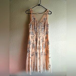 Adriana Papell Pink Champagne Sequin Floral Dress